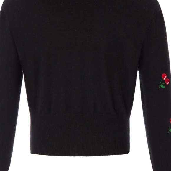 Belle Pogue Retro Embroidered Cherry Cropped V-Neck Cardigan Women's XL BLACK - Picture 16 of 16
